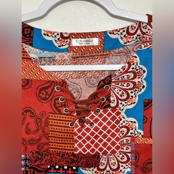 Vintage Boho Patchwork Hippie Sleeveless Cotton Shirt Womens Size Large - Picture 7 of 11